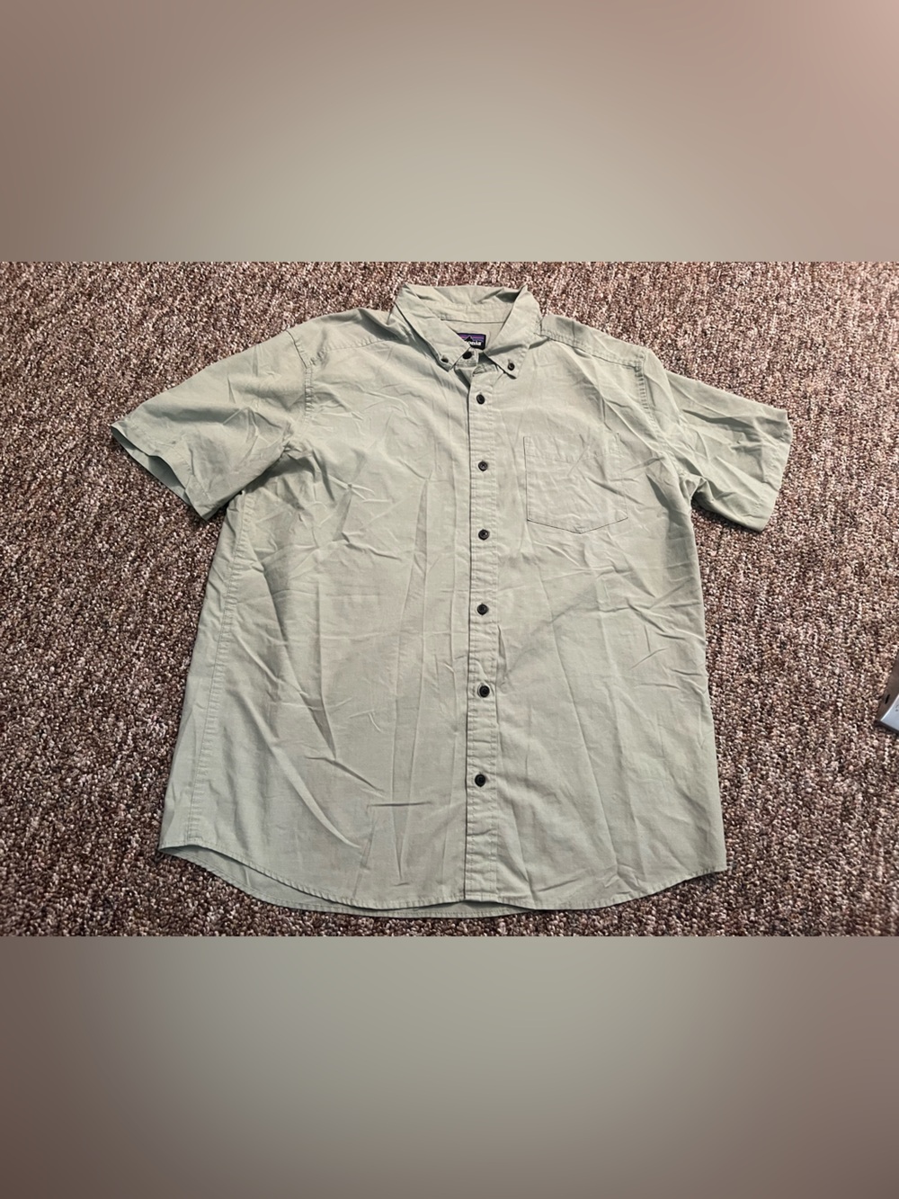 Patagonia Men’s Green Outdoor Hiking Short Sleeve Green Button Down Shirt Large